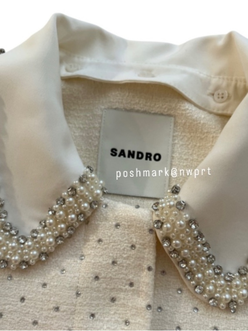 NWT ✨ SANDRO Paris Lahavane Rhinestone Crop Blazer Jacket Blouse Top 34 0 XS - Picture 7 of 14